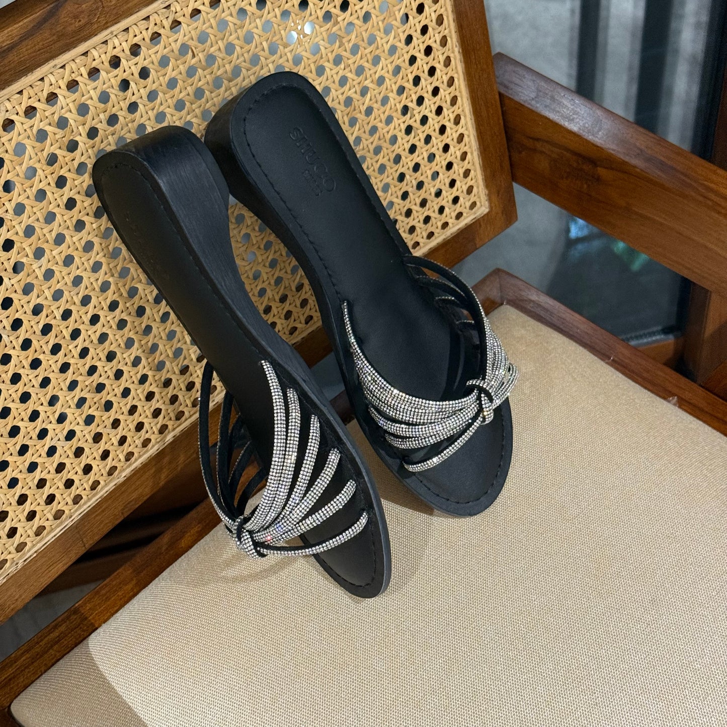 CINDERELLA BLACK EMBELLISHED HEEL SANDAL