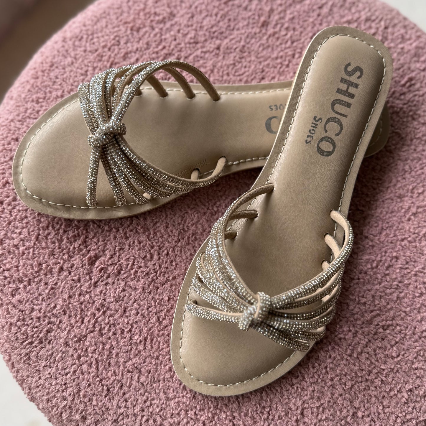 ARCHIE NUDE EMBELLISHED FLAT SANDAL