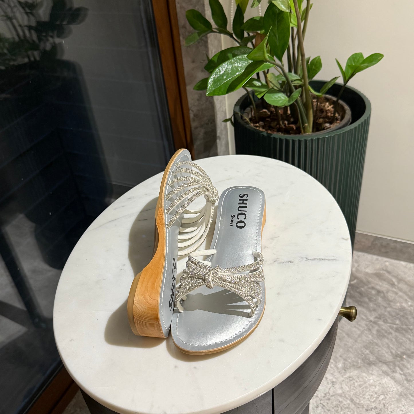 CINDERELLA SILVER/WHITE EMBELLISHED HEEL SANDAL