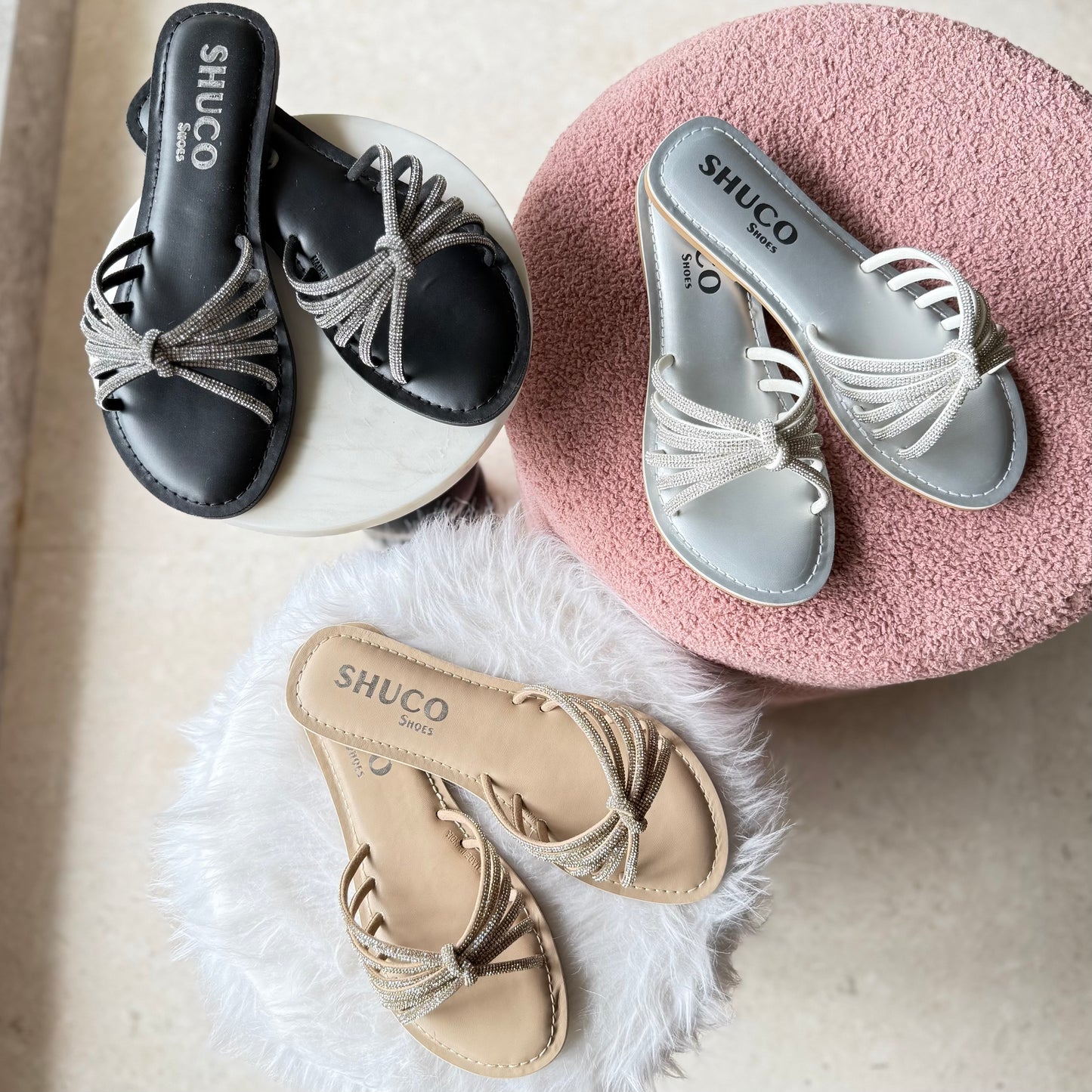ARCHIE NUDE EMBELLISHED FLAT SANDAL