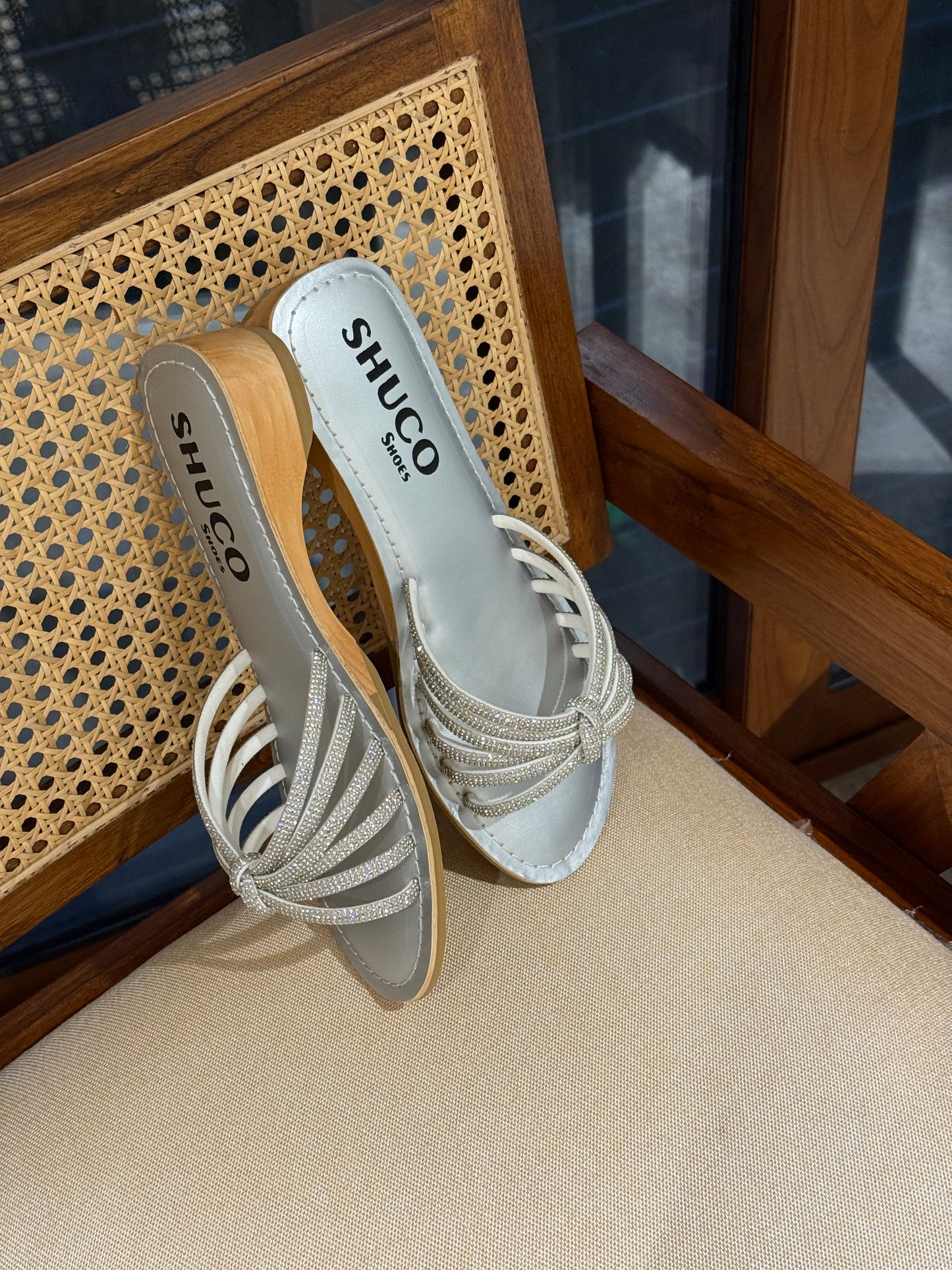 CINDERELLA SILVER/WHITE EMBELLISHED HEEL SANDAL