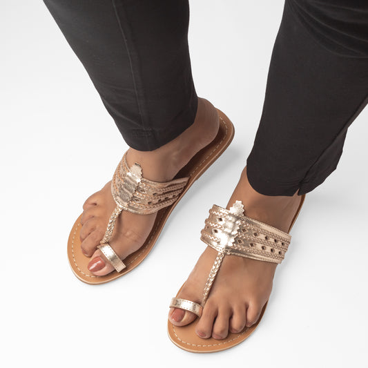 VALDA GOLD FLAT KOLHAPURI SANDAL