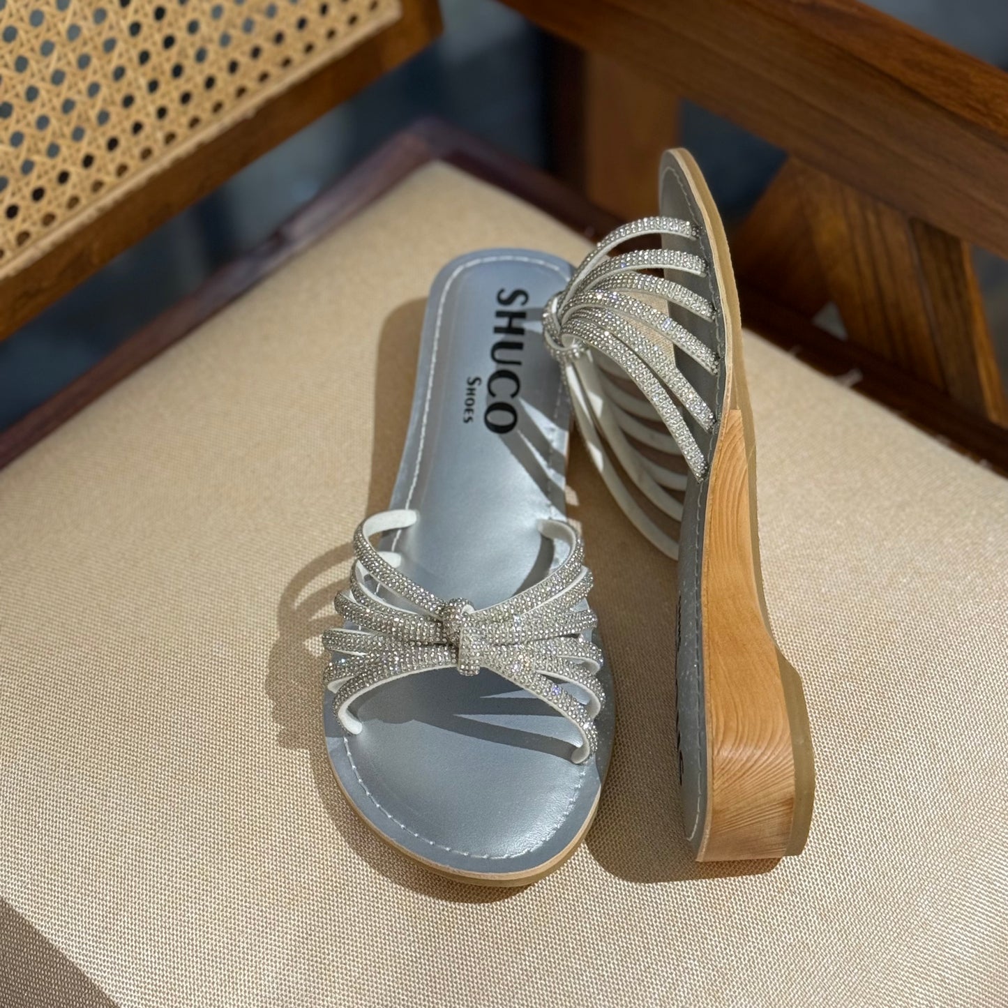 CINDERELLA SILVER/WHITE EMBELLISHED HEEL SANDAL