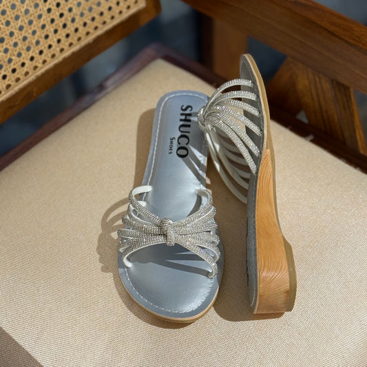 CINDERELLA SILVER/WHITE EMBELLISHED HEEL SANDAL