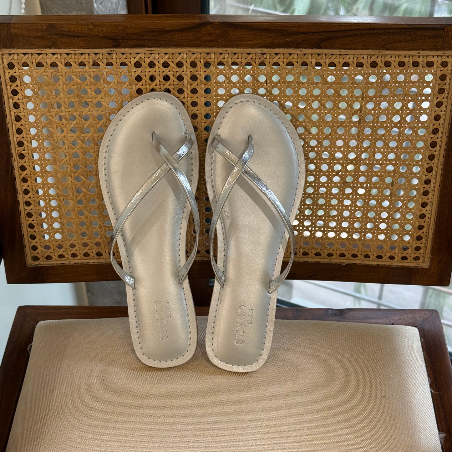 CASSIDY SILVER FOILED FLAT SANDAL