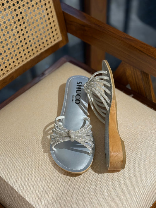 CINDERELLA SILVER/WHITE EMBELLISHED HEEL SANDAL