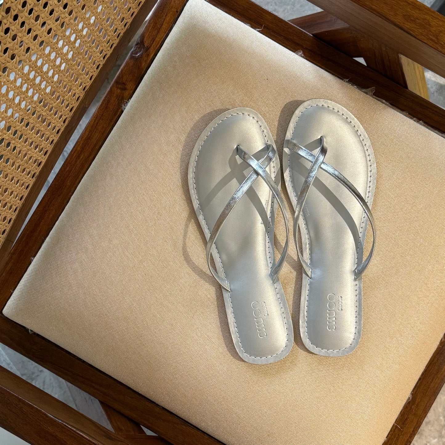 CASSIDY SILVER FOILED FLAT SANDAL