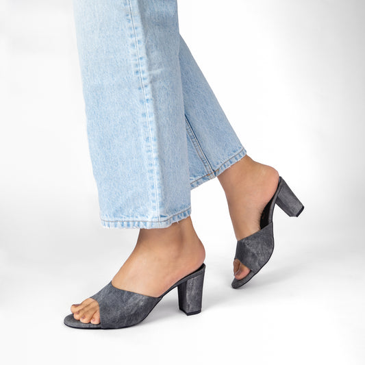 LUNA CHARCOAL DENIM HEEL SANDAL