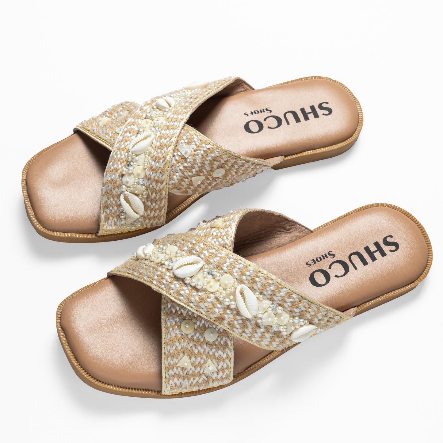 MARY BEIGE EMBROIDERED FLAT SANDAL