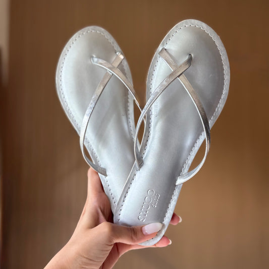 CASSIDY SILVER FOILED FLAT SANDAL