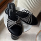 ARCHIE BLACK EMBELLISHED FLAT SANDAL