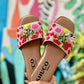ZELDA PINK NATURAL EMBROIDERED FLAT SANDAL