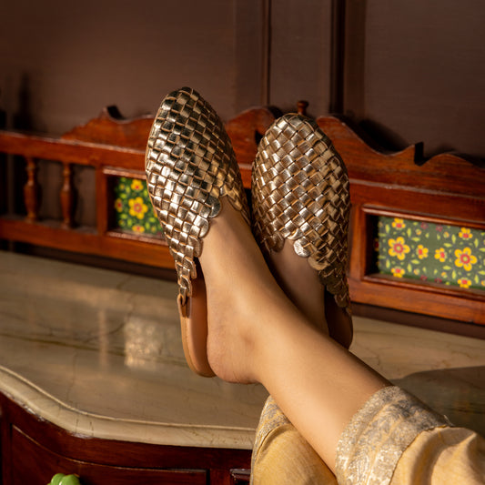 LILY GOLD FLAT WOVEN MULE