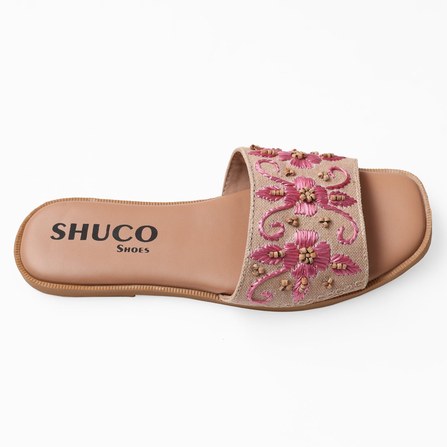 ZAHRA NATURAL PINK EMBROIDERED FLAT SANDAL