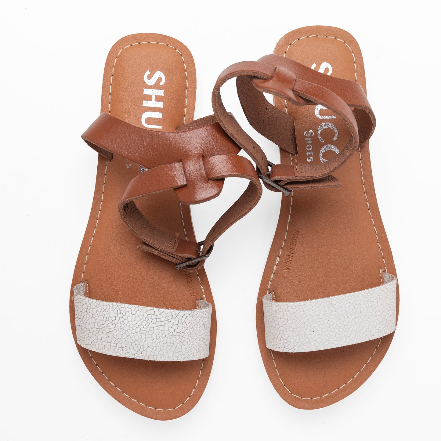 GLORY WHITE/TAN FLAT SANDAL