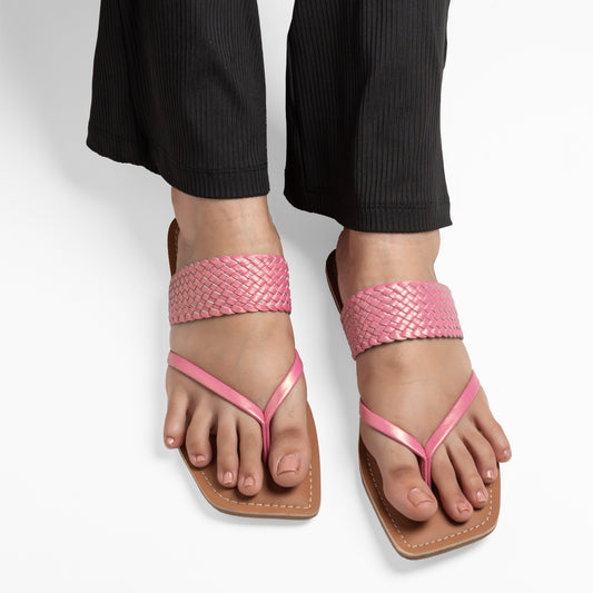 CAPRI PINK MET. FLAT SANDAL