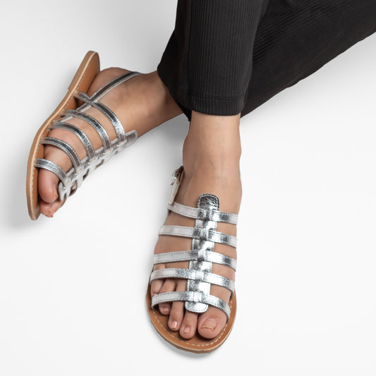 CARLY SILVER FLAT SANDAL