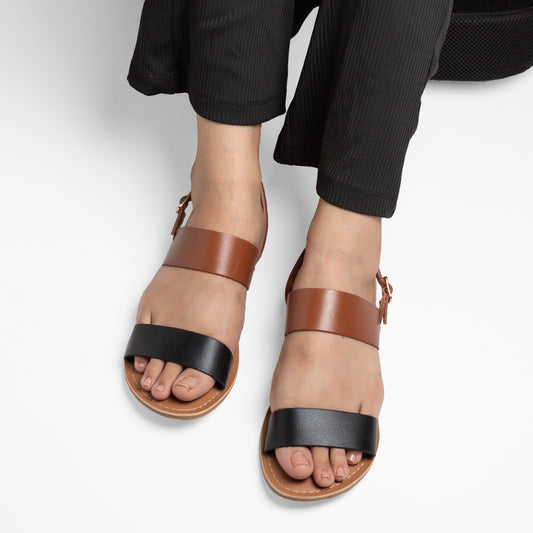 ANDI BLACK/TAN FLAT SANDAL