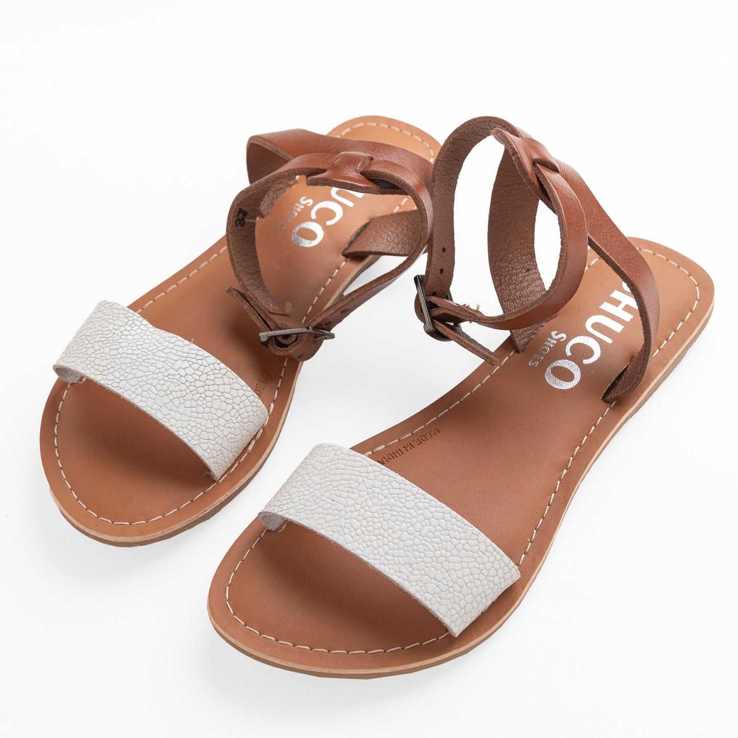 GLORY WHITE/TAN FLAT SANDAL