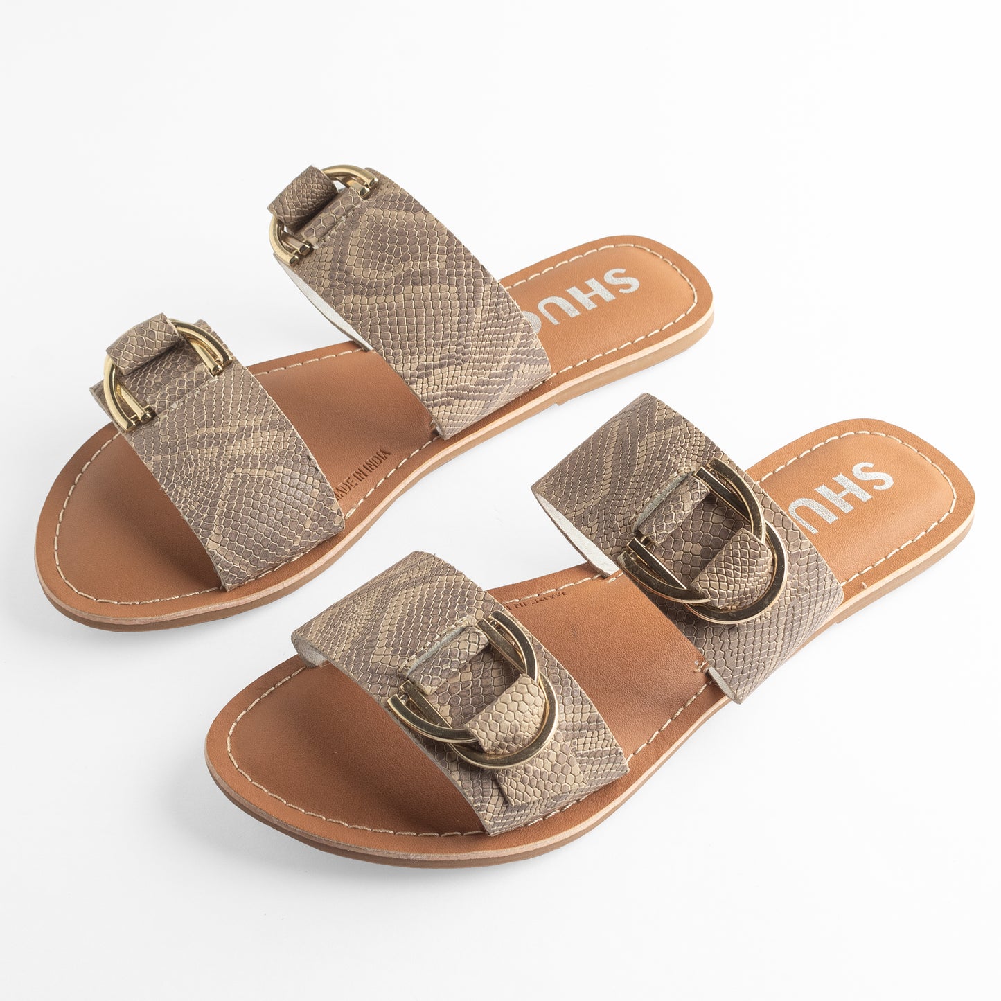 DELLA BEIGE PYTHON FLAT SANDAL