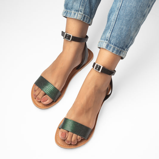 GLORY EMERALD/BLACK FLAT SANDAL