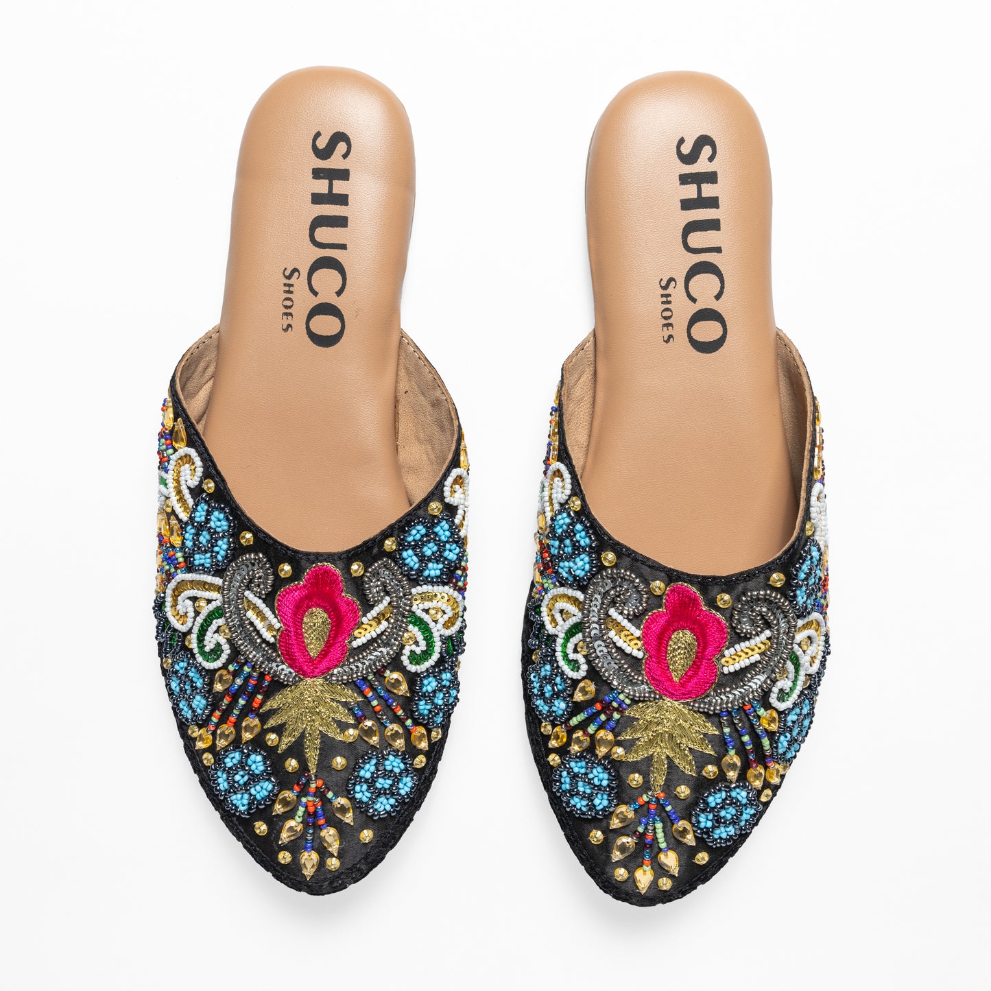 RUTH BLACK EMBROIDERED FLAT MULE