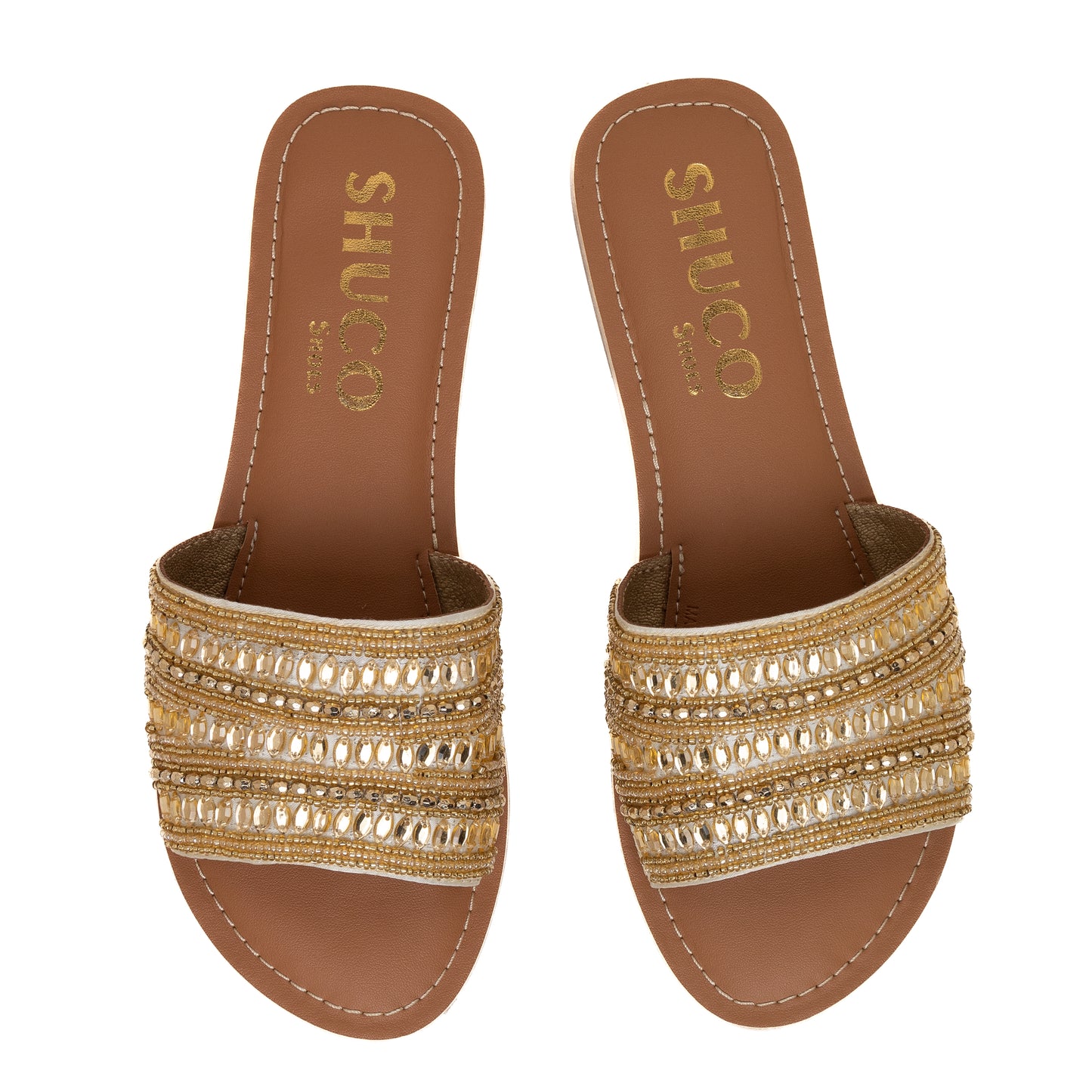 NIKY GOLD EMBROIDERED FLAT SANDAL