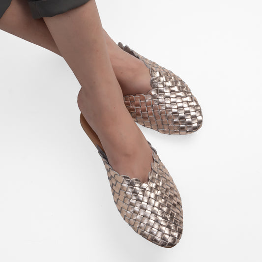 LILY GOLD FLAT WOVEN MULE