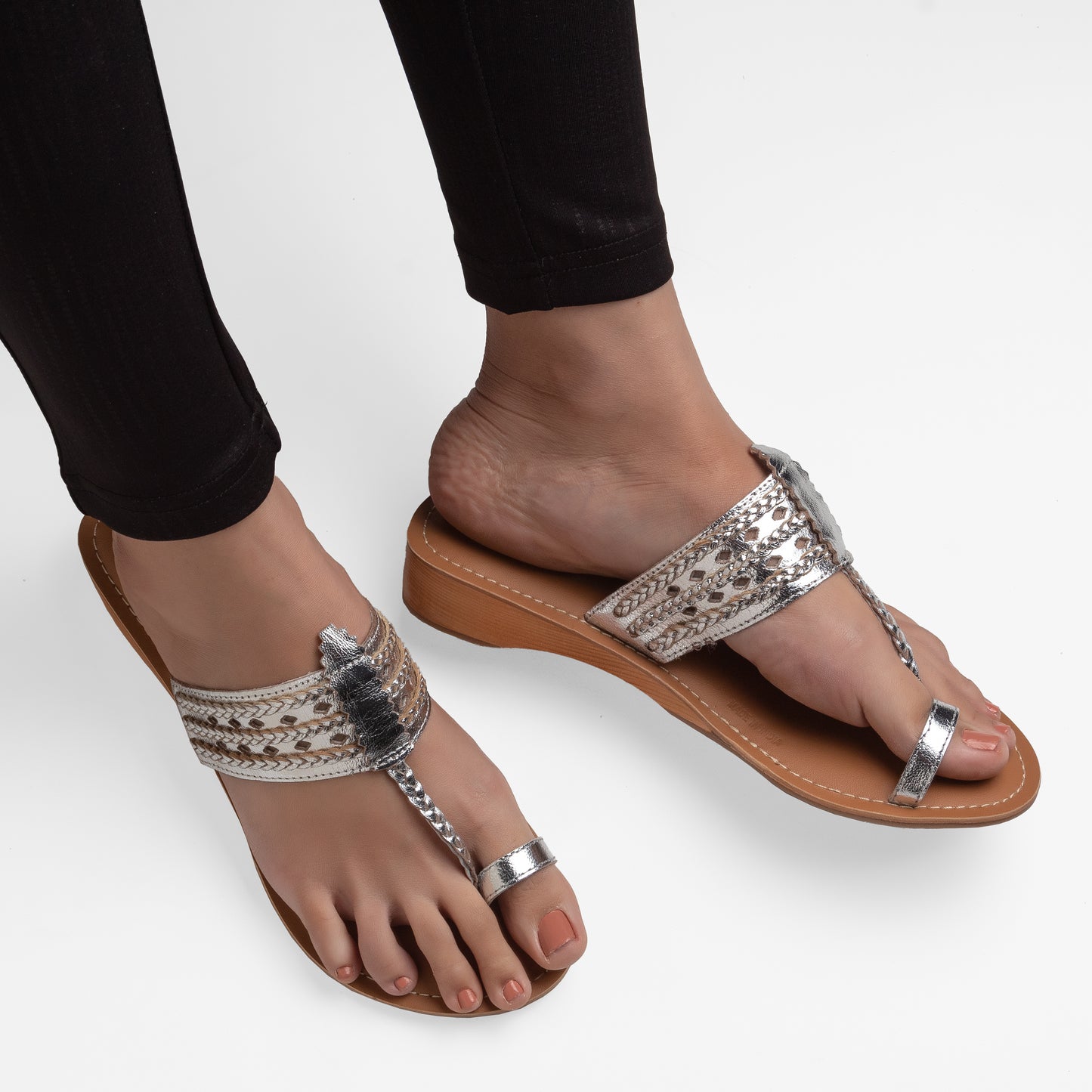 VEDA SILVER WEDGE HEEL KOLHAPURI