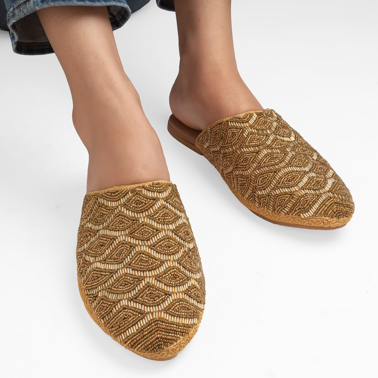 ZOEY GOLD EMBROIDERED FLAT MULE