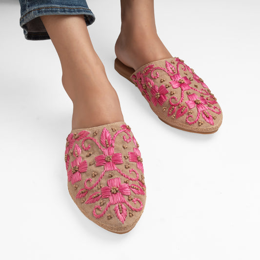 ZURI PINK EMBROIDERED FLAT MULE