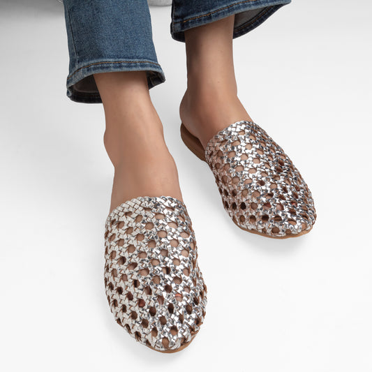 ELLA SILVER FLAT MULE