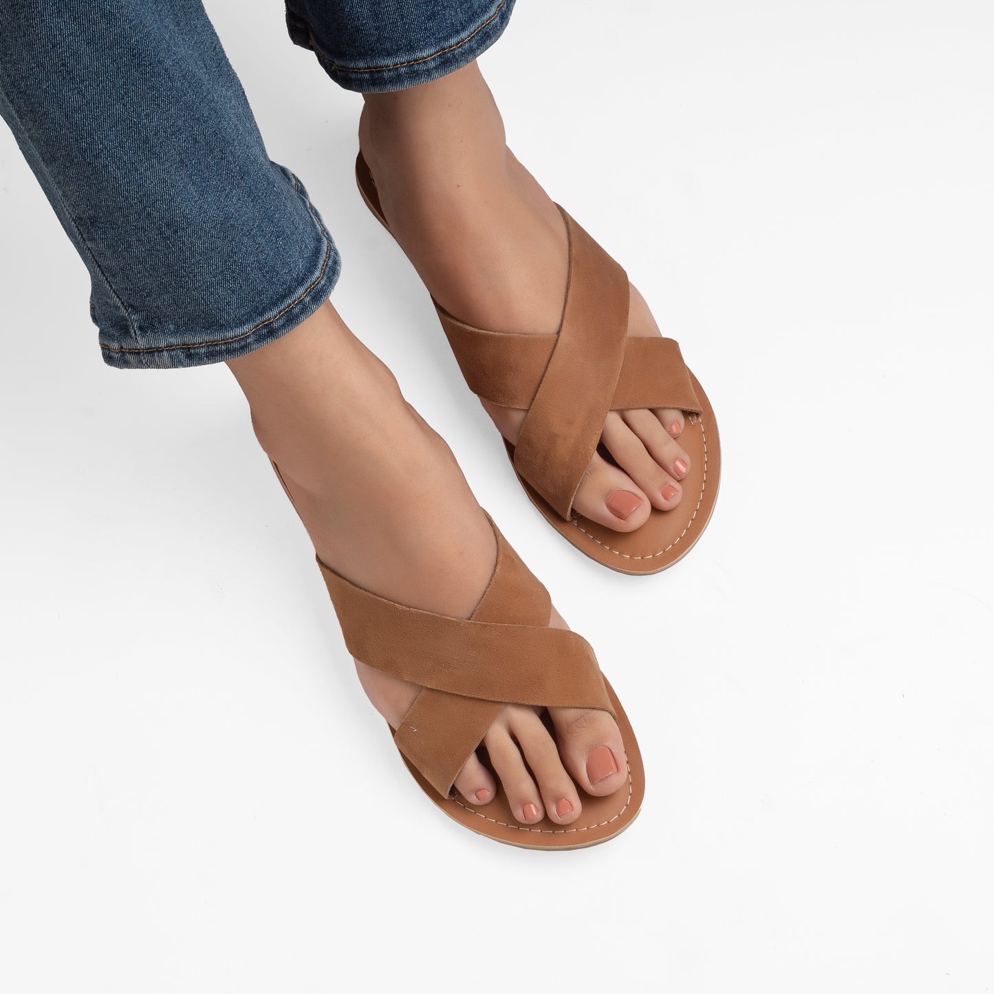 BRIA TAN SUEDE FLAT SANDAL