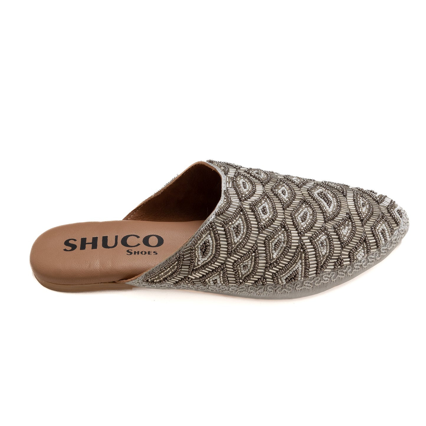 ZOEY SILVER EMBROIDERED FLAT MULE