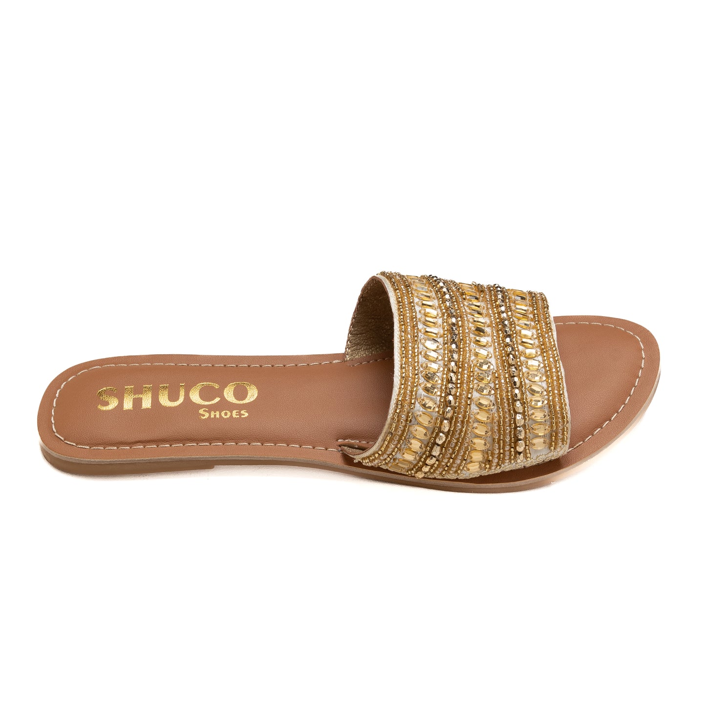 NIKY GOLD EMBROIDERED FLAT SANDAL