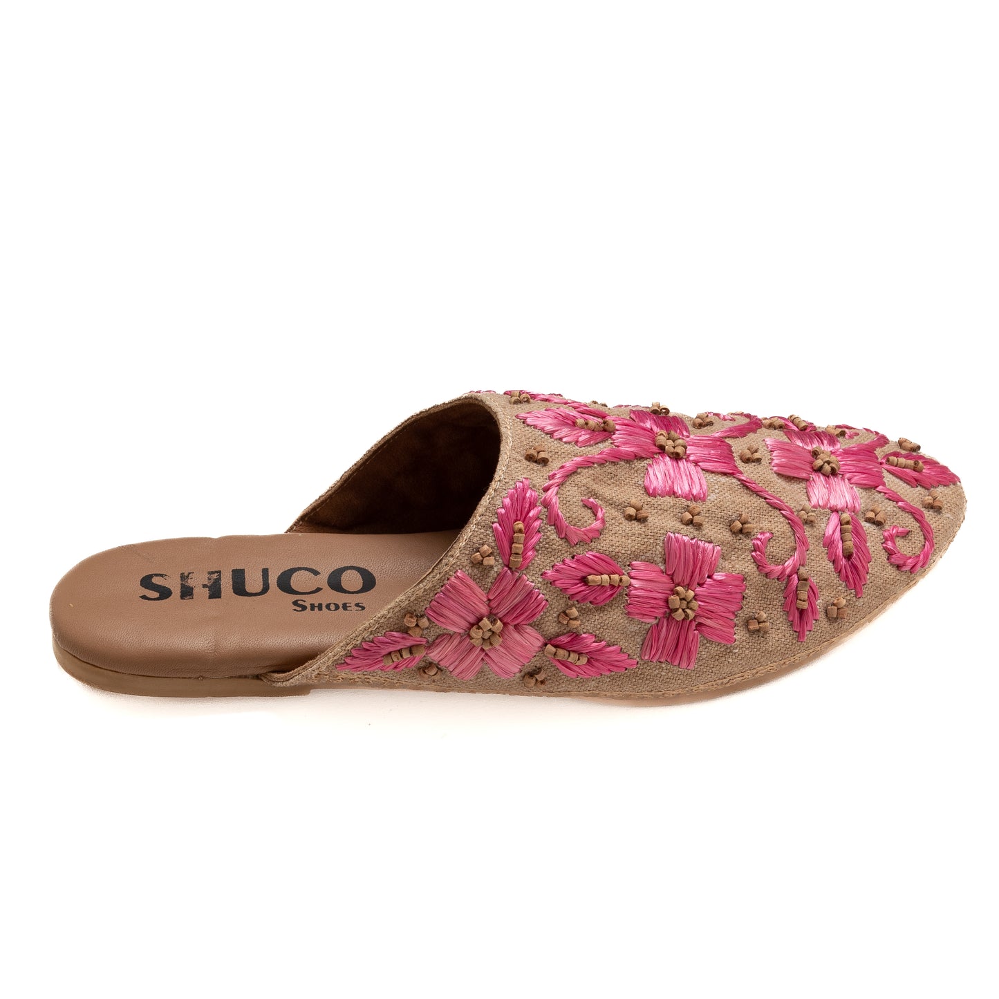 ZURI PINK EMBROIDERED FLAT MULE