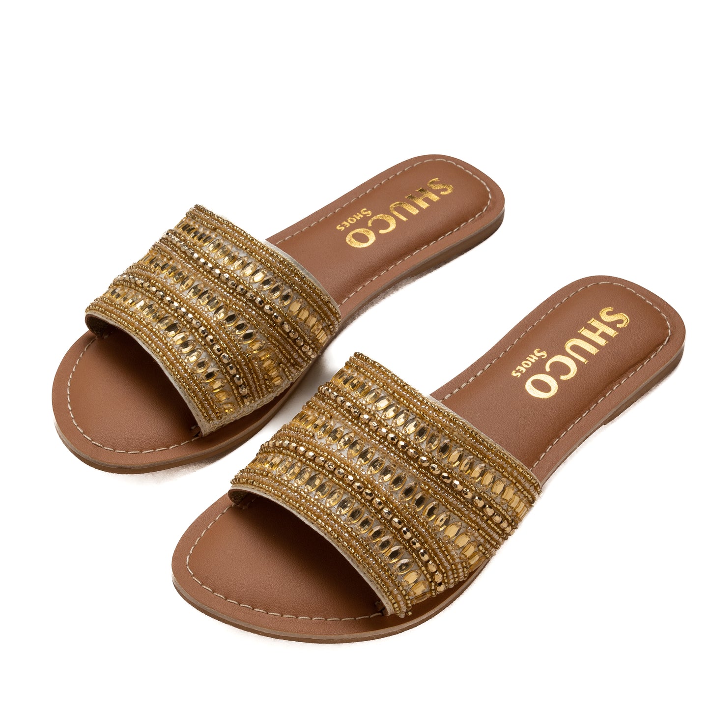 NIKY GOLD EMBROIDERED FLAT SANDAL