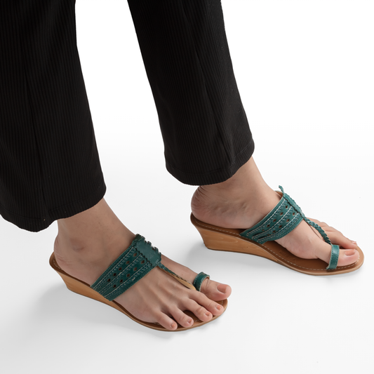 VEDYA TEAL WEDGE HEEL KOLHAPURI