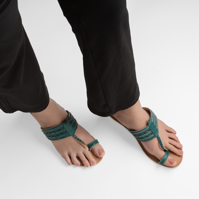 VEDYA TEAL WEDGE HEEL KOLHAPURI