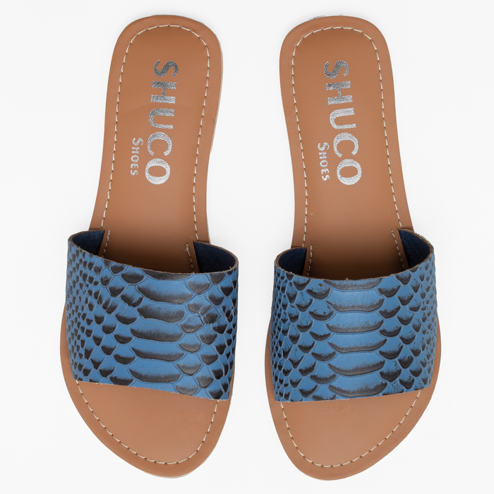 DAISY BLUE PYTHON FLAT SANDAL