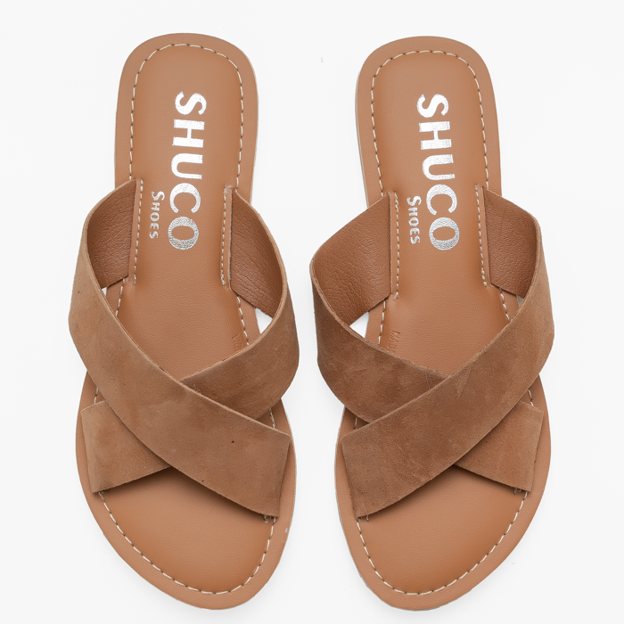 BRIA TAN SUEDE FLAT SANDAL