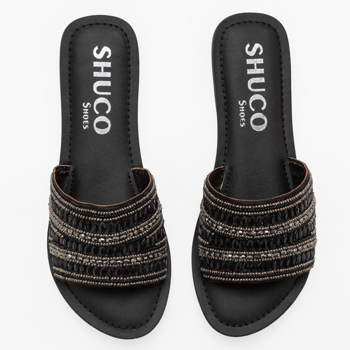 NIKY BLACK EMBROIDERED FLAT SANDAL