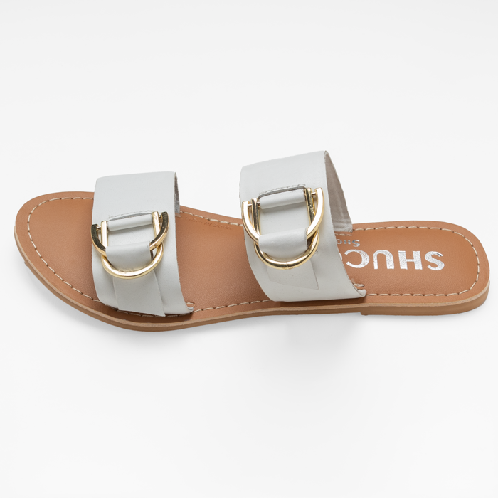 White two best sale buckle sandals