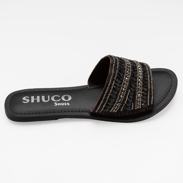 NIKY BLACK EMBROIDERED FLAT SANDAL