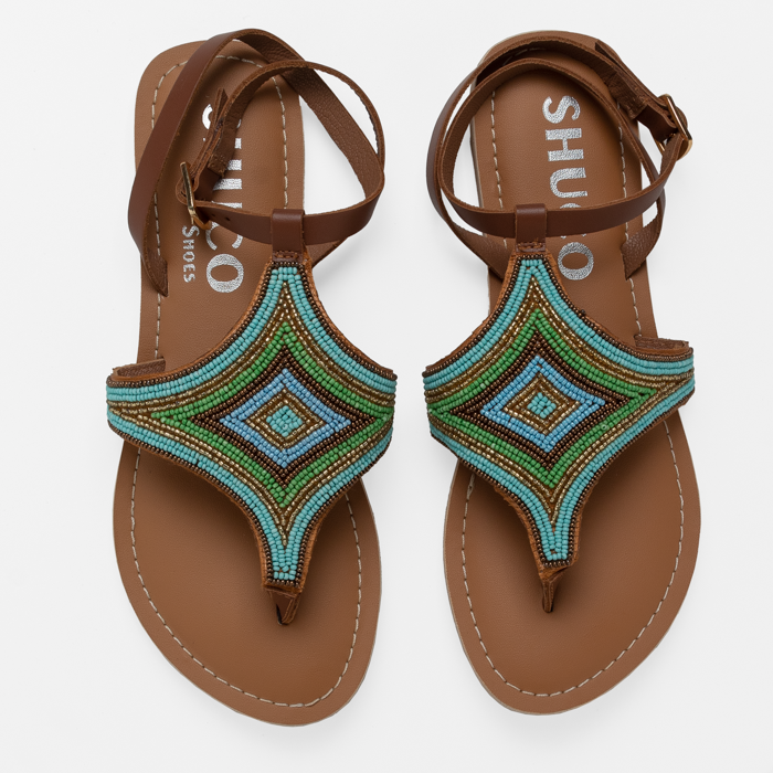 HAZEL TAN EMBROIDERED FLAT SANDAL