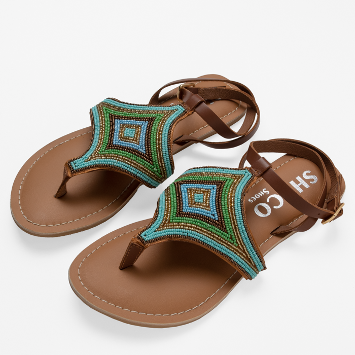 Embroidered flat hot sale sandals