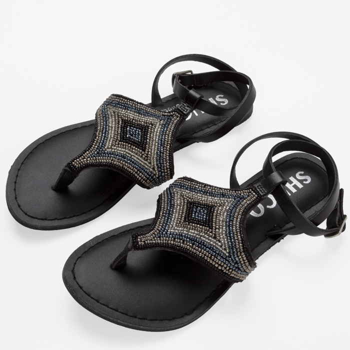 HAZEL BLACK EMBROIDERED FLAT SANDAL