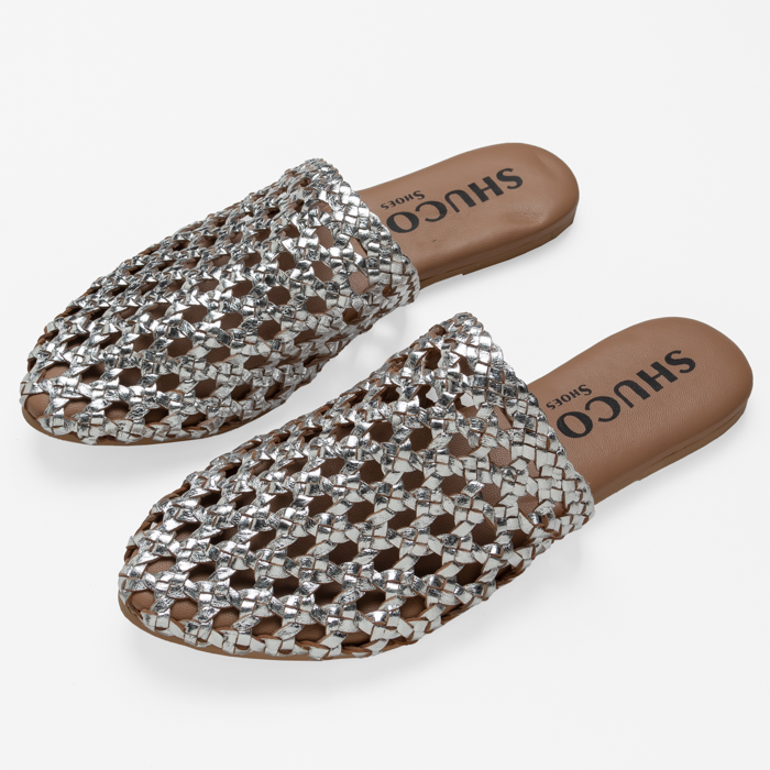 ELLA SILVER FLAT MULE