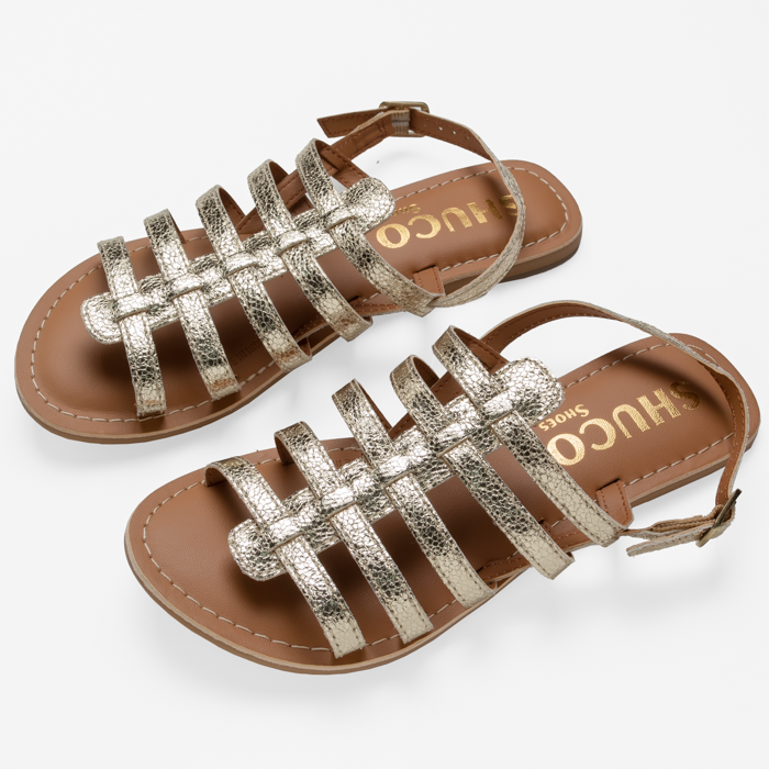 CARLY CRACKLE GOLD FLAT SANDAL