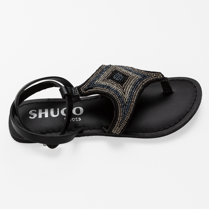 HAZEL BLACK EMBROIDERED FLAT SANDAL